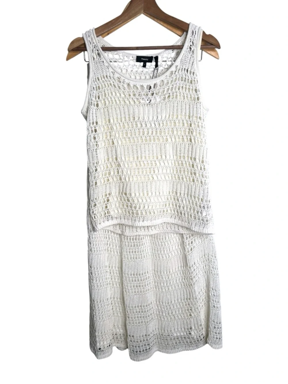 Theory Ivory Tissage Open Knit Crochet Maxi Skirt and Tank Top Set Size Small
